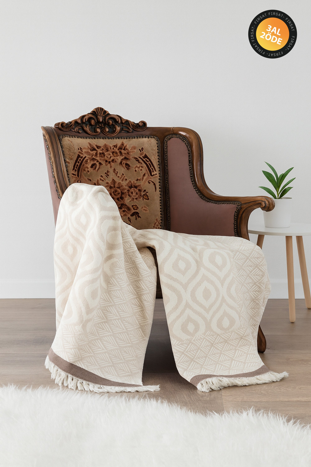 ORLO BEJ-KAHVE THROW