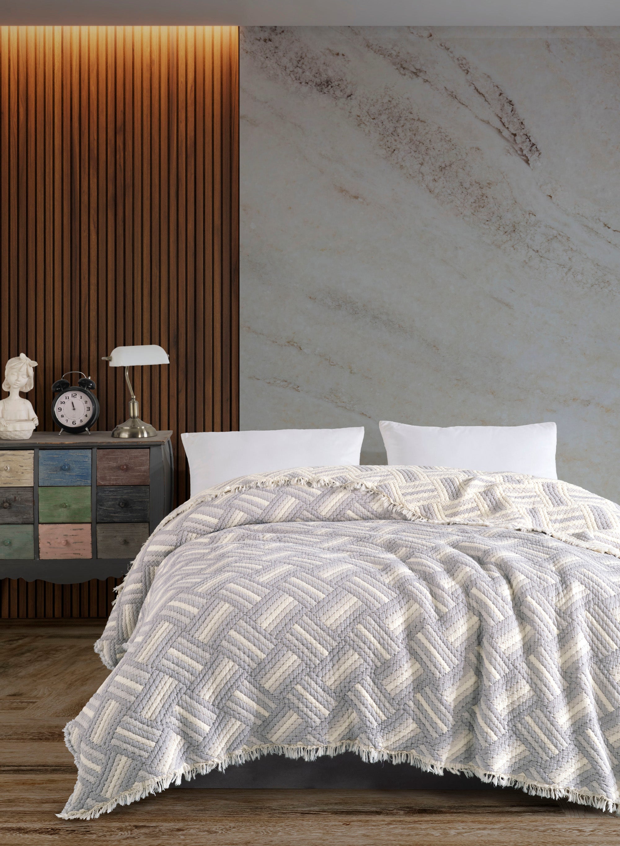 TERRY GRİ YATAK ÖRTÜSÜ