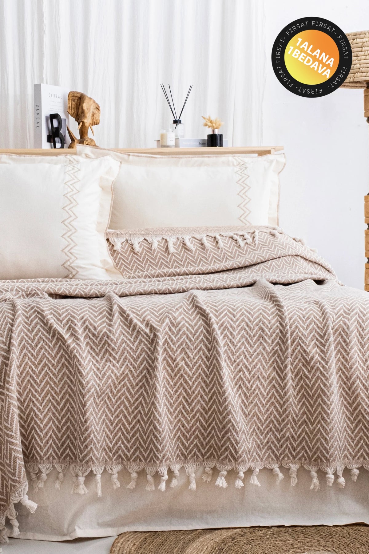 LUNA YATAK ÖRTÜSÜ TAKIMI BEJ