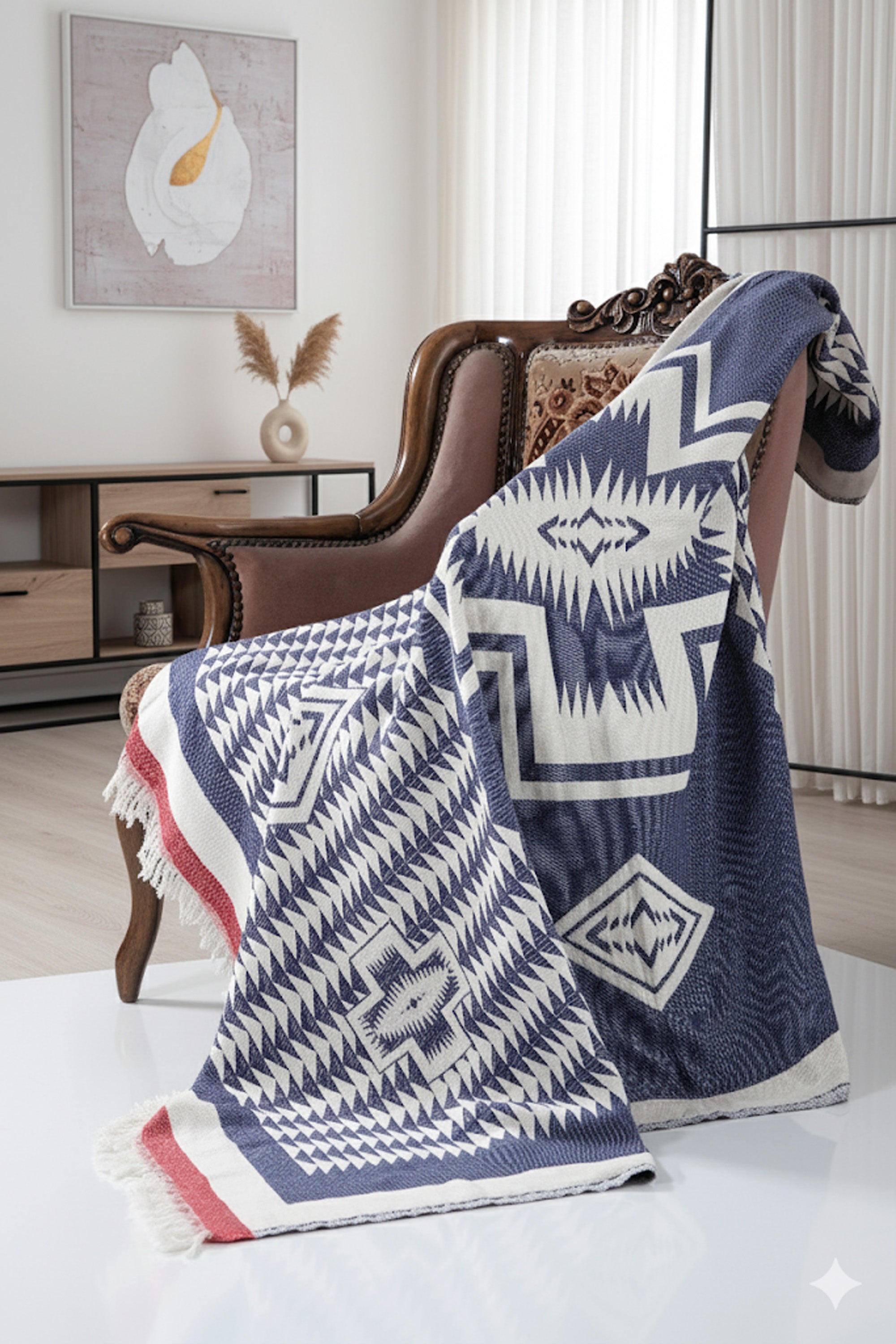 AZUR LACİVERT-KIRMIZI THROW