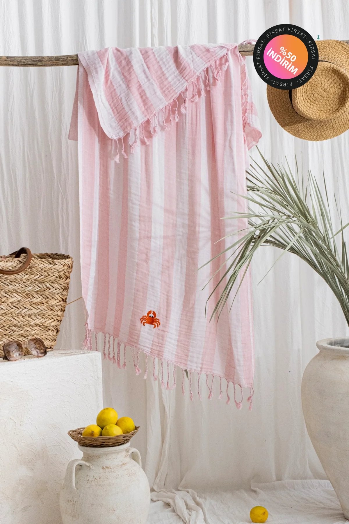STRIPE BEYAZ-PEMBE PEŞTEMAL
