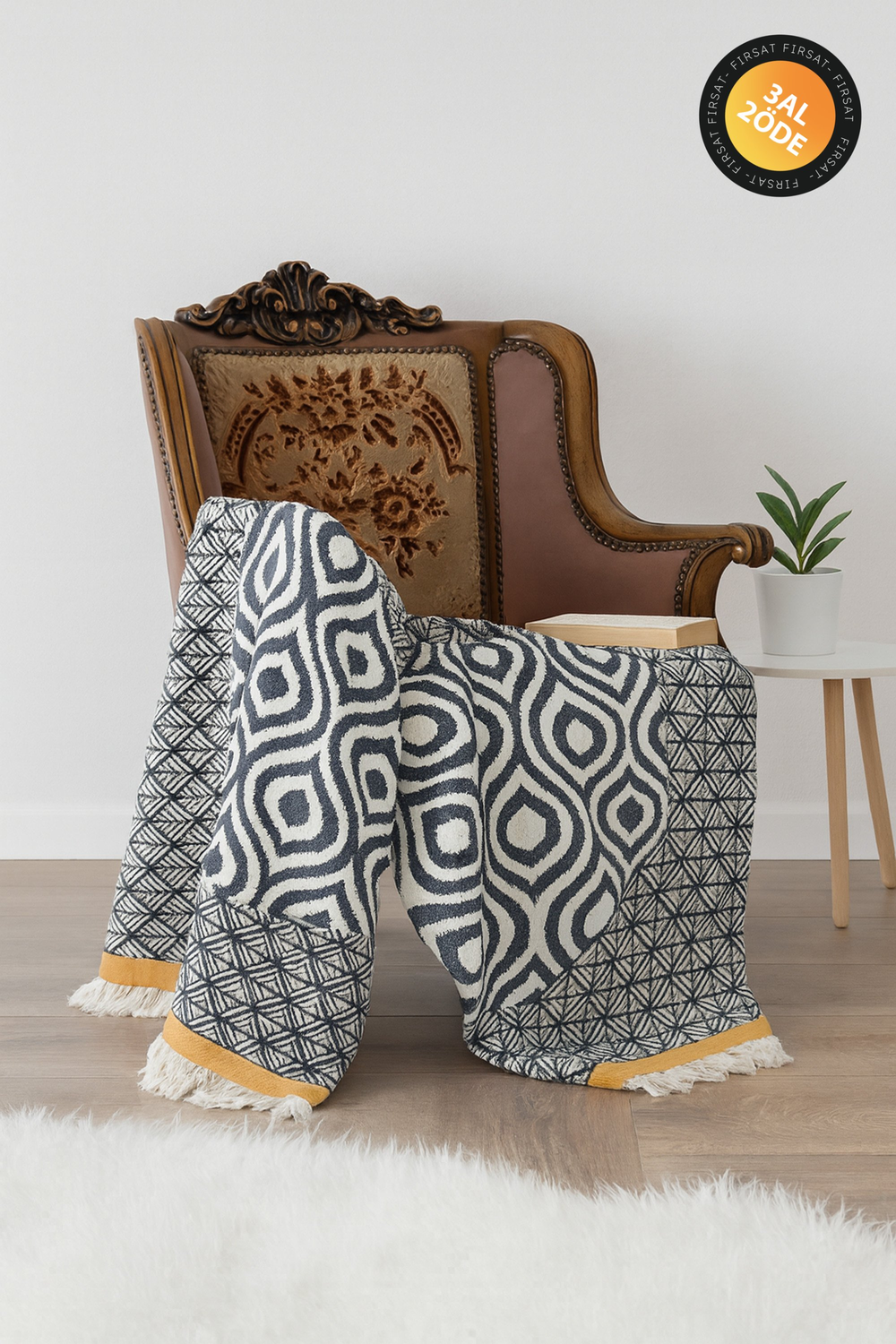 ORLO SİYAH-HARDAL THROW