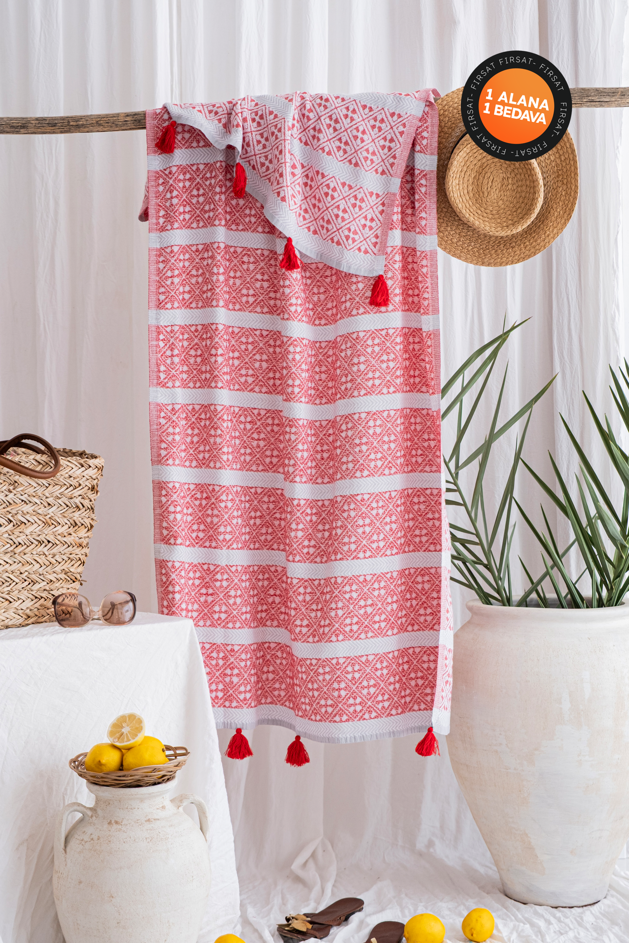 WAVE KIRMIZI-GRİ PEŞTEMAL