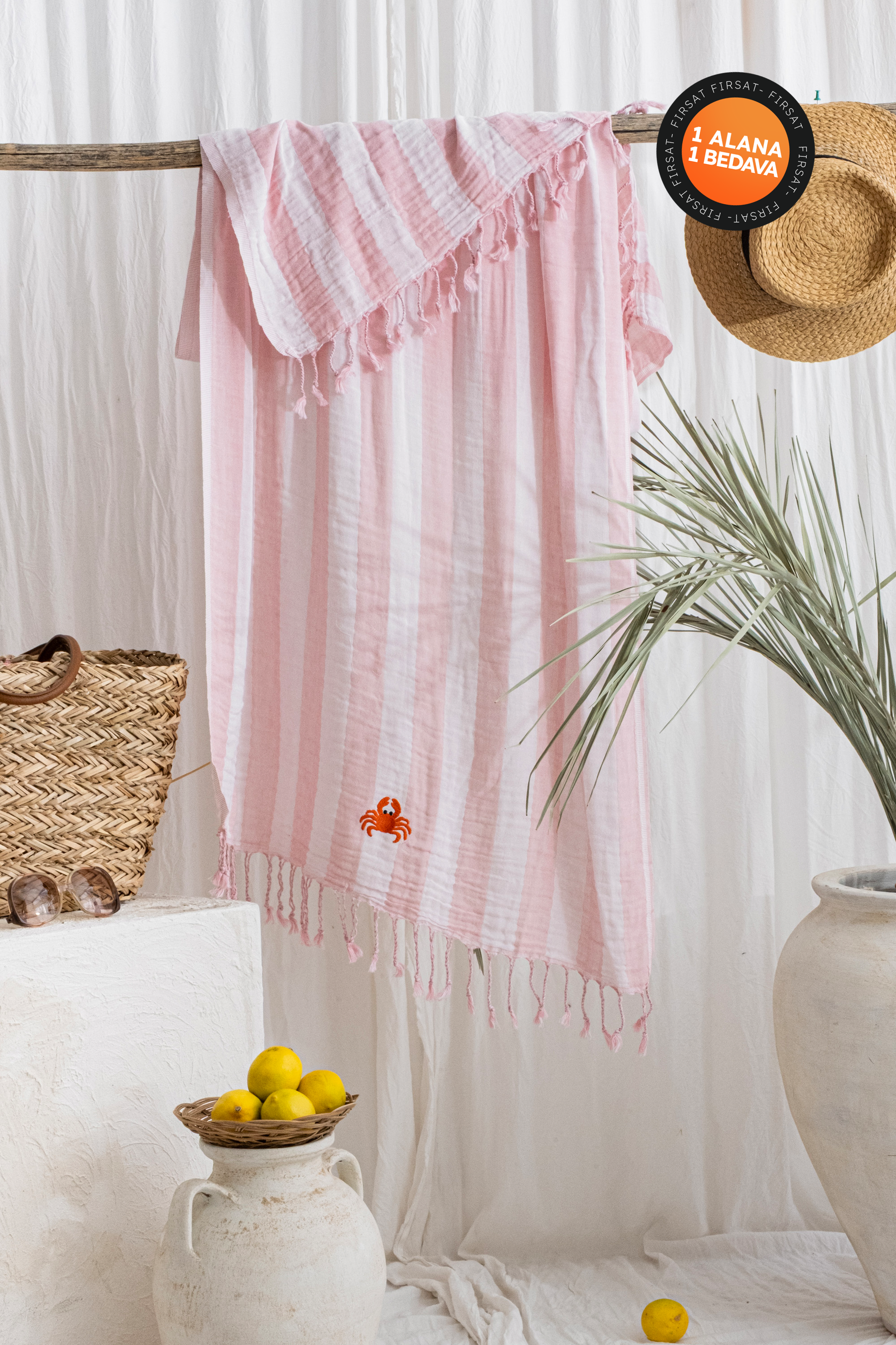 STRIPE BEYAZ-PEMBE PEŞTEMAL