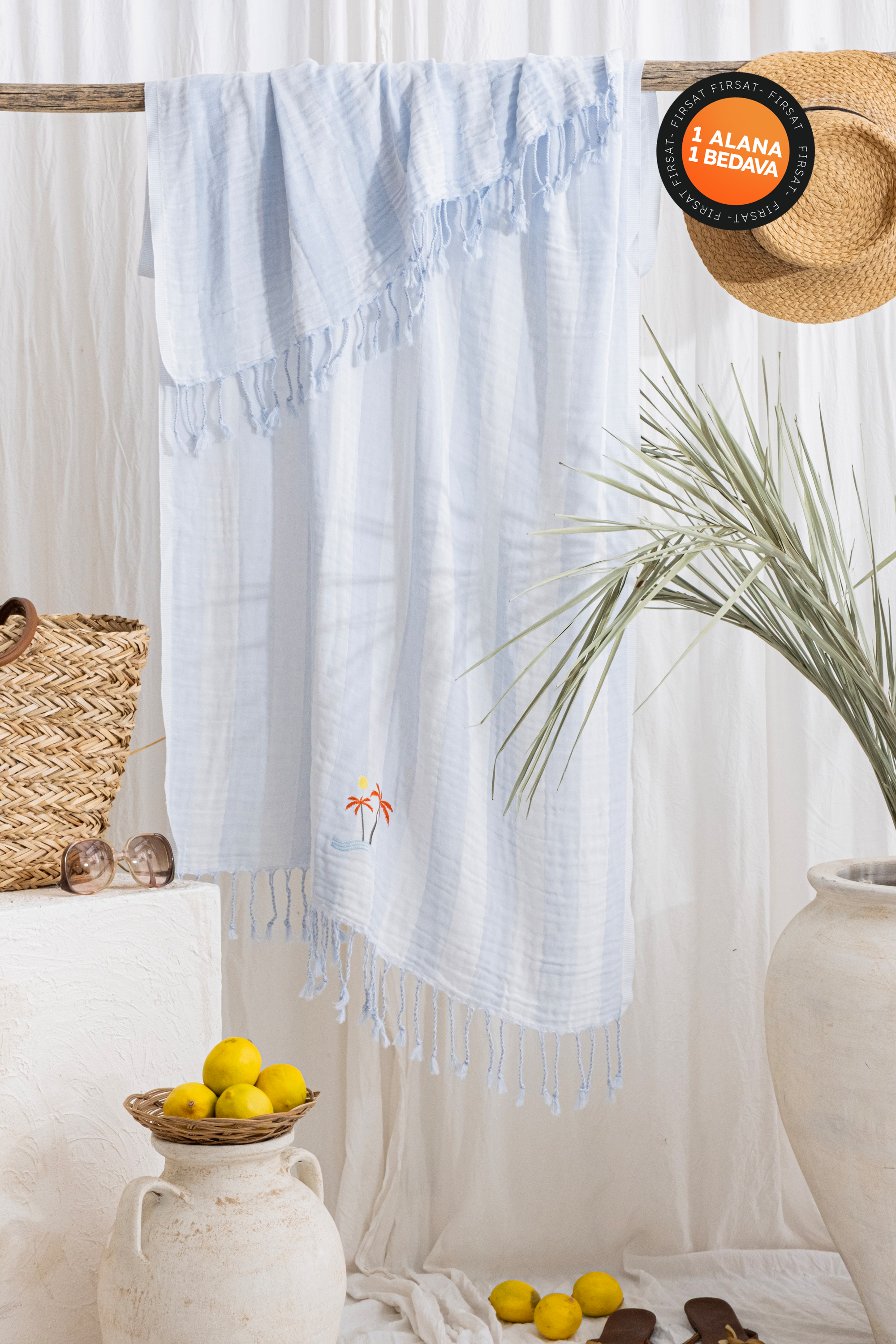 PALM BEYAZ-MAVİ PEŞTEMAL