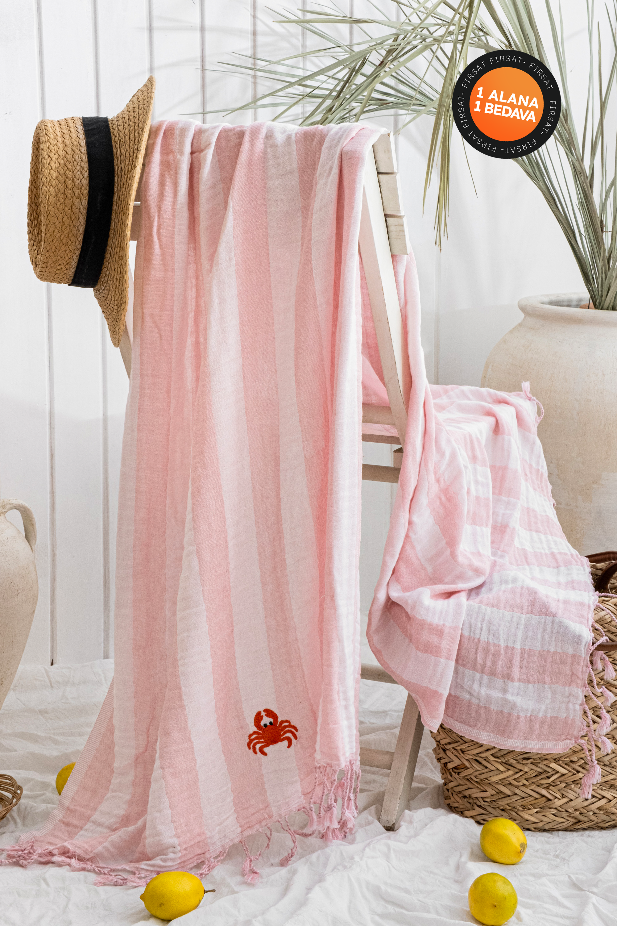 STRIPE BEYAZ-PEMBE PEŞTEMAL